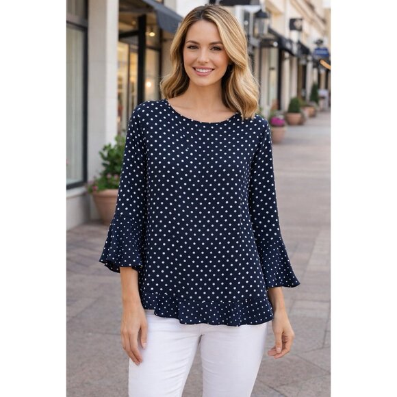 Talbots Top XL Black White Polka Dots 1/2 Sleeve With Flutter Hem - Picture 10 of 10